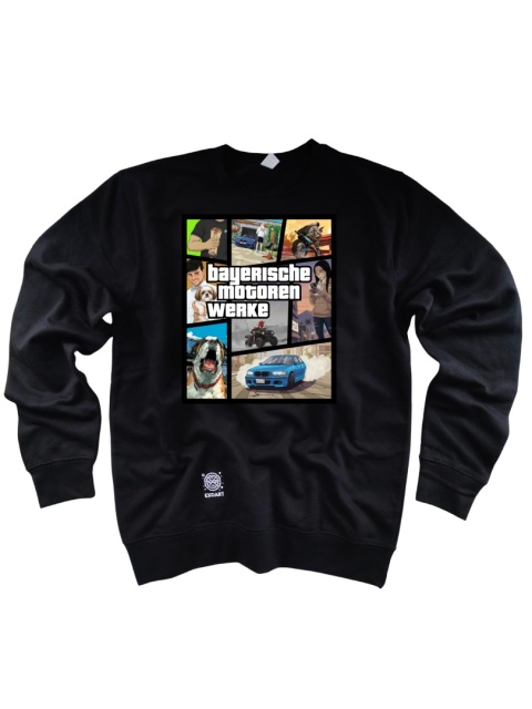 Wizualizacja bluzy personalizowanej dla fan BMW z grafiką w stylu GTA