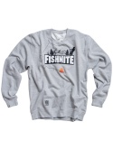 Szara bluza wędkarska z nadrukiem Fishnite, przedstawiająca wędkarza z wędką i motywem ryby - odzież dla wędkarzy.