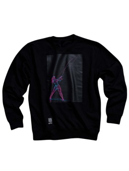 Czarna bluza wędkarska z nadrukiem holo fishing girl neonowa postać kobiety z wędką na froncie