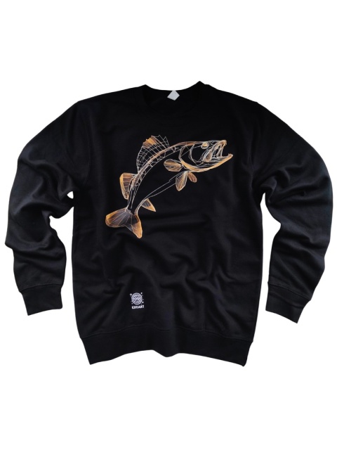 Czarna bluza wędkarska z nadrukiem złotego sandacza – model Golden Edition